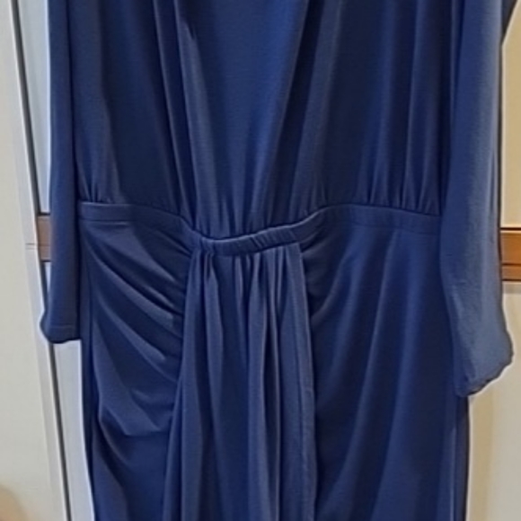NWT- Size XL- PRETTYGARDEN Blue Ruched Midi Dress,Long Sleeve with Draped Front - Picture 16 of 16